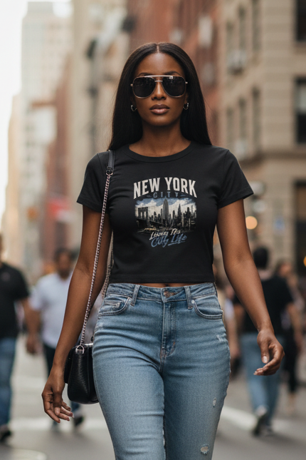 New York – Living the City Life Women’s Cropped T-Shirt | NYC Graphic Crop Top