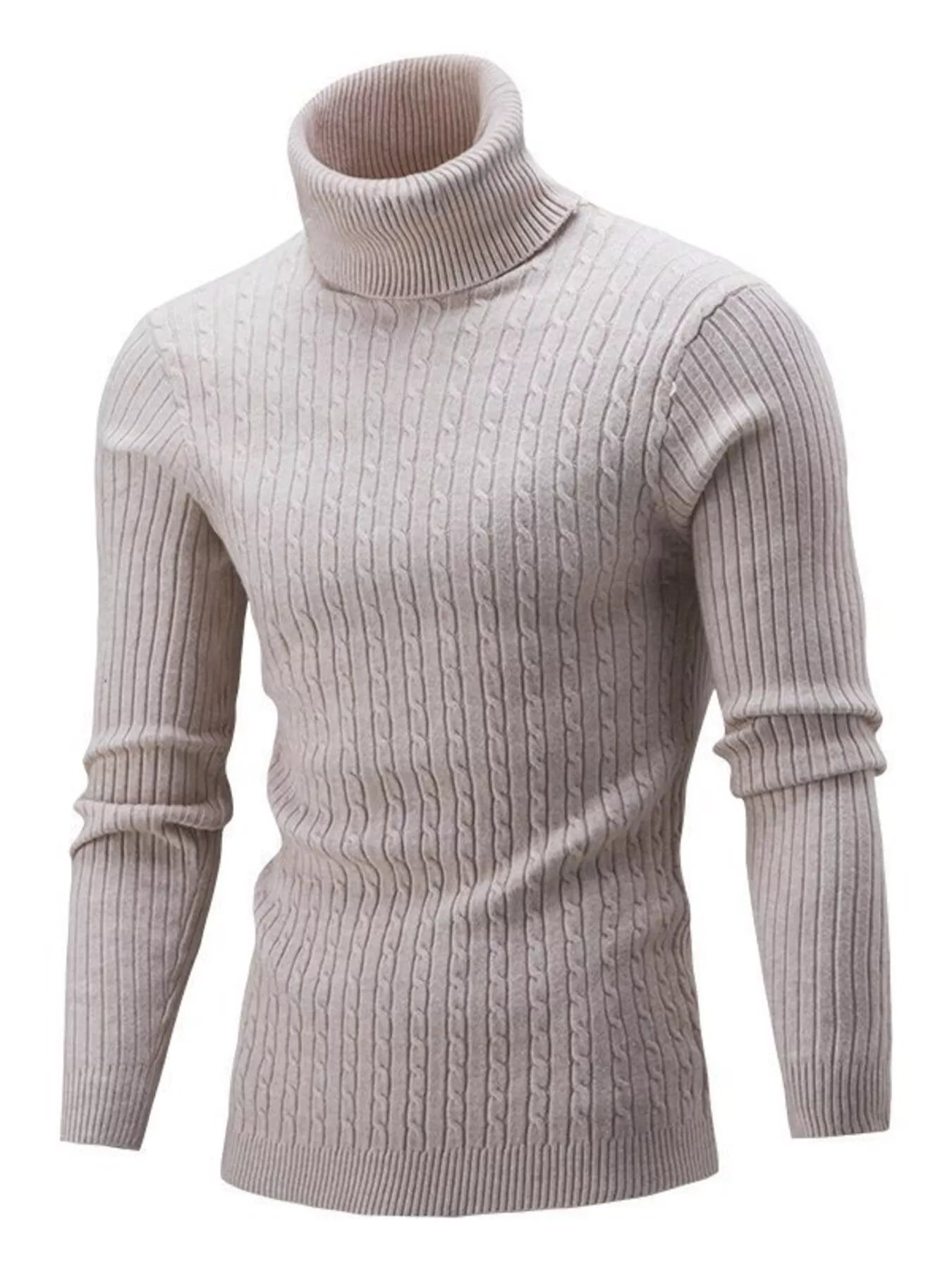 Men's Full Size Classic Cable Knit Turtleneck Sweater Plus Size