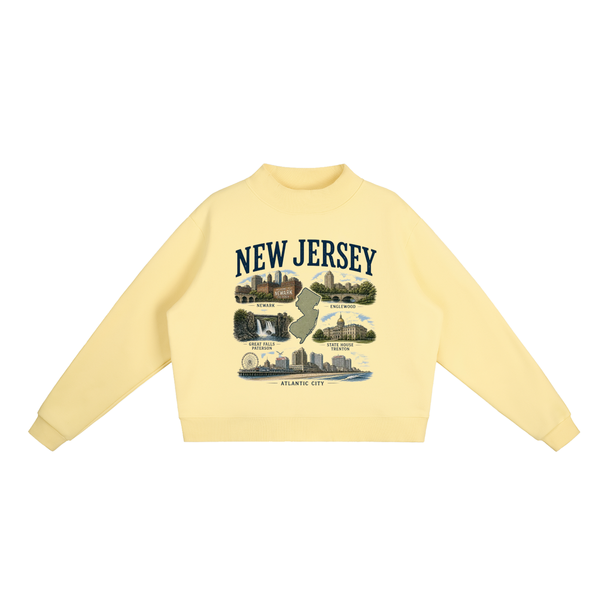 New Jersey - Essential Fleece Mock-Neck Crew Sweatshirt