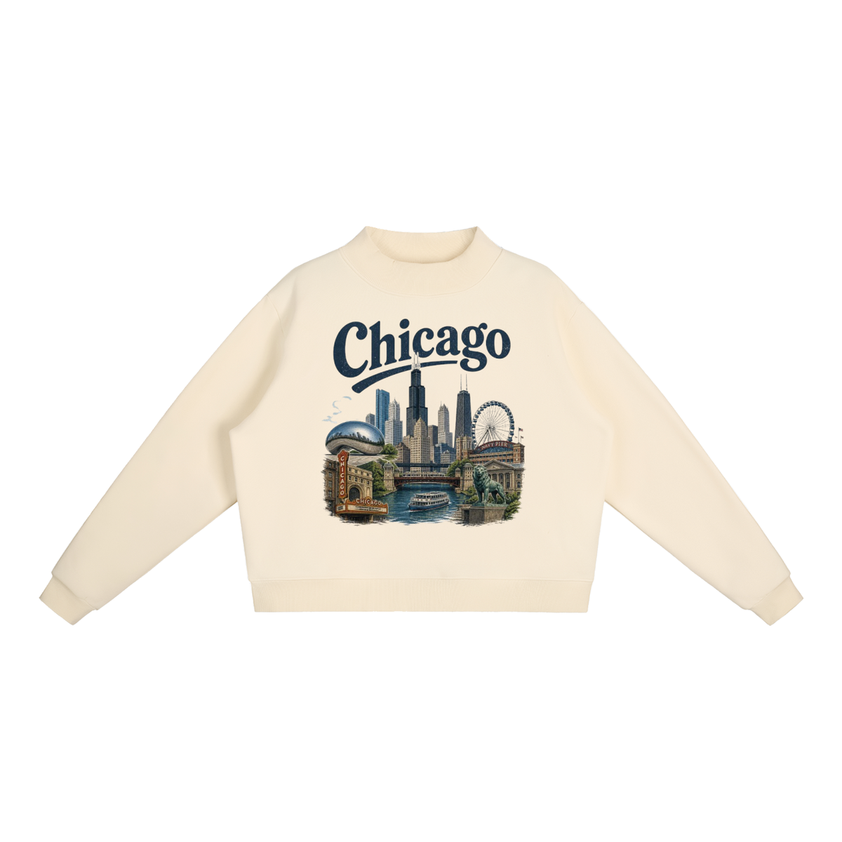 Chicago - Woman's Essential Fleece Mock-Neck Crew Sweatshirt