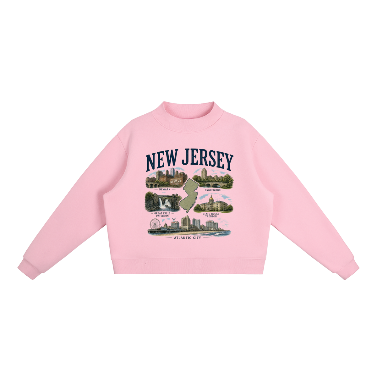 New Jersey - Essential Fleece Mock-Neck Crew Sweatshirt