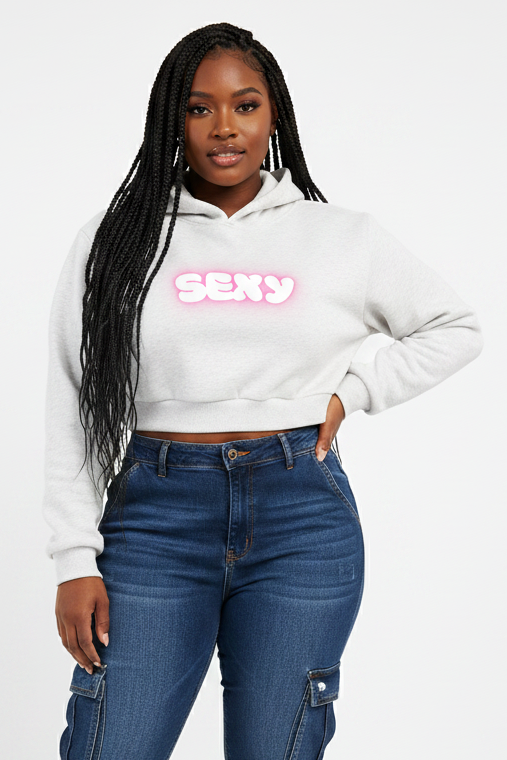 “Sexy” Essential Cropped Hoodie – Women’s 350 GSM Streetwear