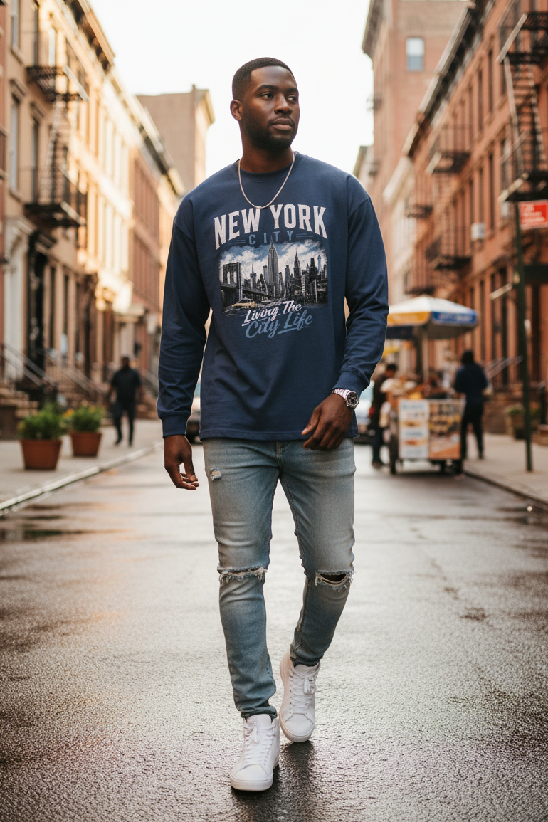 New York - Men's Oversized  Long Sleeve T-Shirt