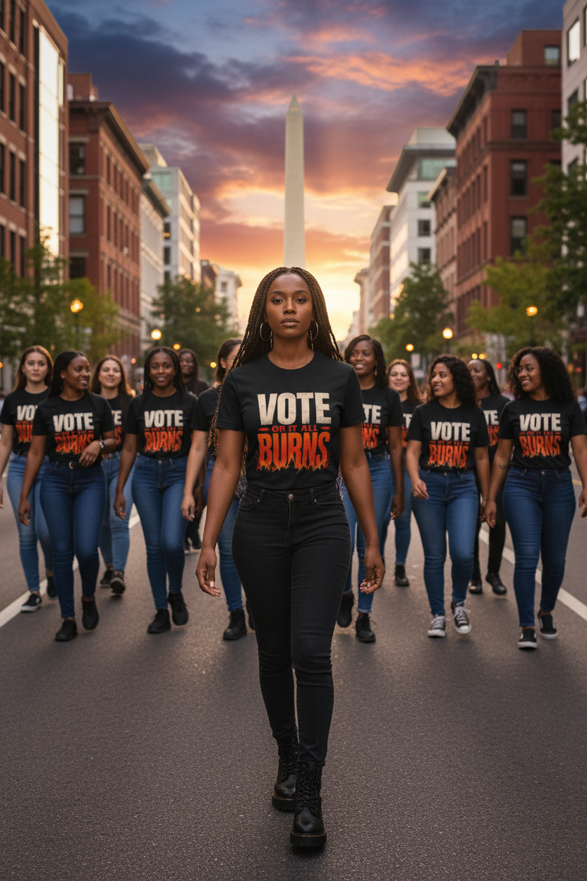 Women's Slim Fit Crewneck T-Shirt: Vote Or It All Burns