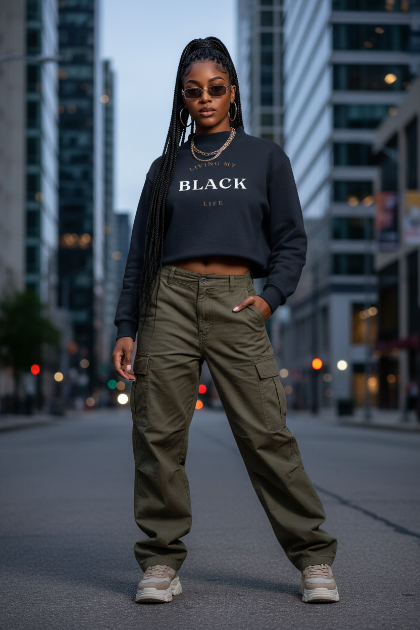 Living My Black Life - Women's Essential Fleece Mock-Neck Crew Sweatshirt