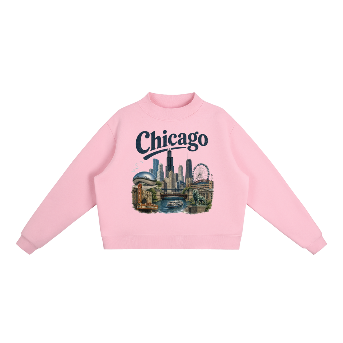 Chicago - Woman's Essential Fleece Mock-Neck Crew Sweatshirt