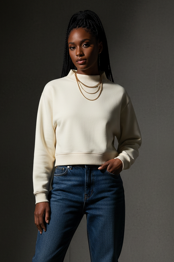 Women's Essential Fleece Mock-Neck Crew Sweatshirt