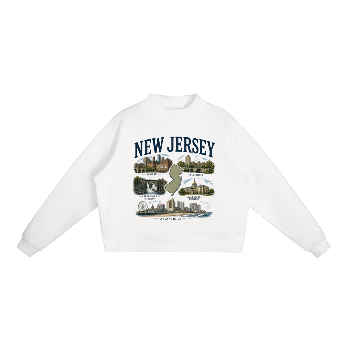 New Jersey - Essential Fleece Mock-Neck Crew Sweatshirt