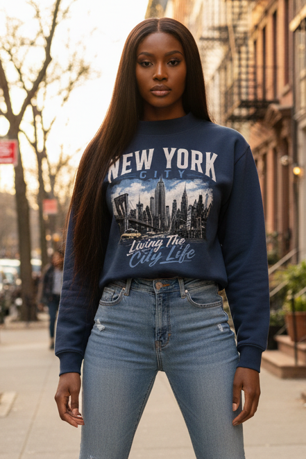 New York - Woman's Essential Fleece Mock-Neck Crew Sweatshirt