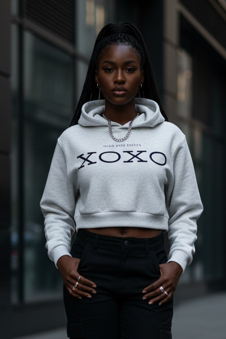 “XOXO” Essential Cropped Hoodie – Women’s 350 GSM Love Graphic