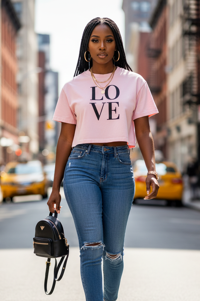 Women's Mineral Wash Cotton Crop T-Shirt: Love