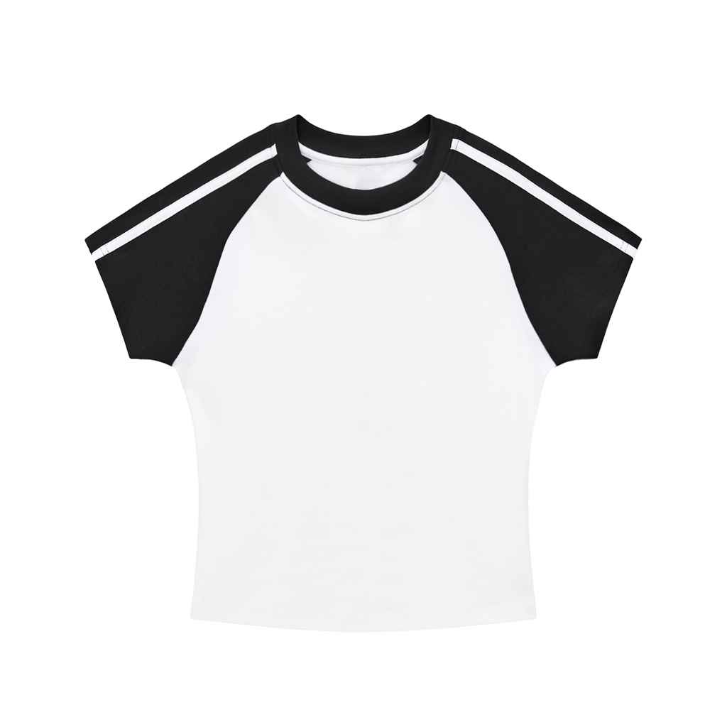 Women's Contrast Stripes Bodycon Raglan  Sleeve T-Shirt