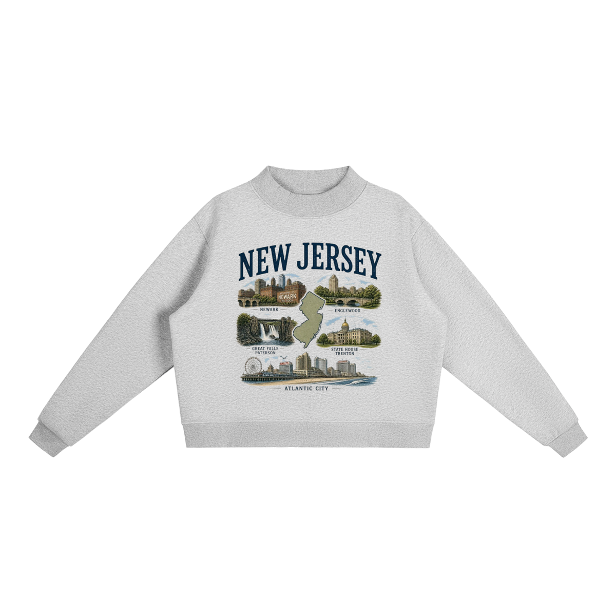 New Jersey - Essential Fleece Mock-Neck Crew Sweatshirt