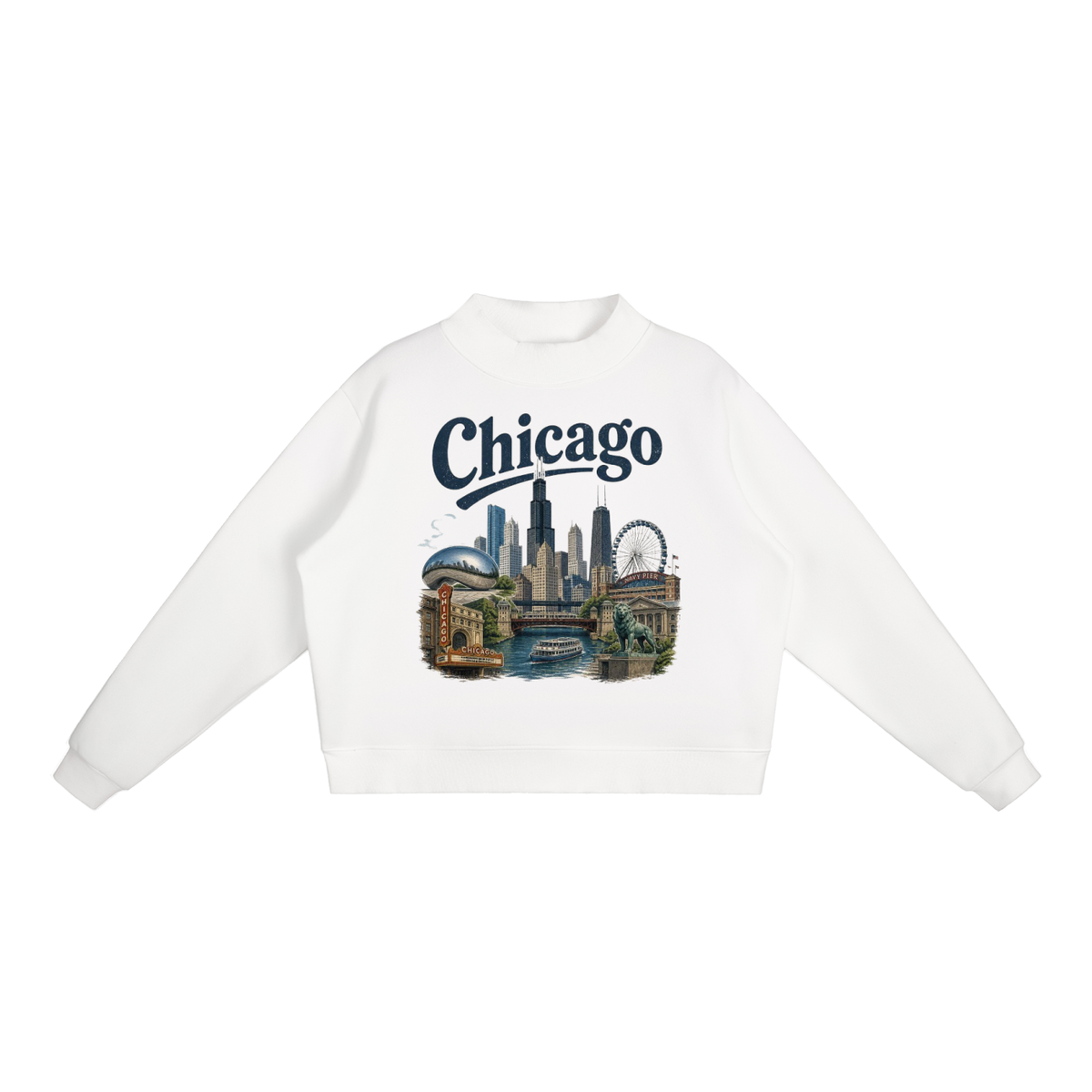Chicago - Woman's Essential Fleece Mock-Neck Crew Sweatshirt