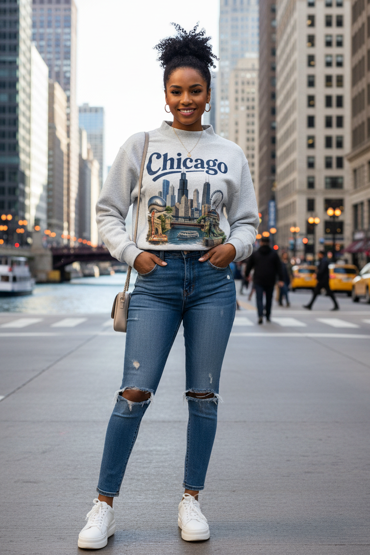 Chicago - Woman's Essential Fleece Mock-Neck Crew Sweatshirt
