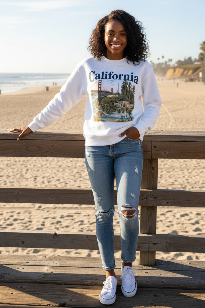 California - Essential Fleece Mock-Neck Crew Sweatshirt