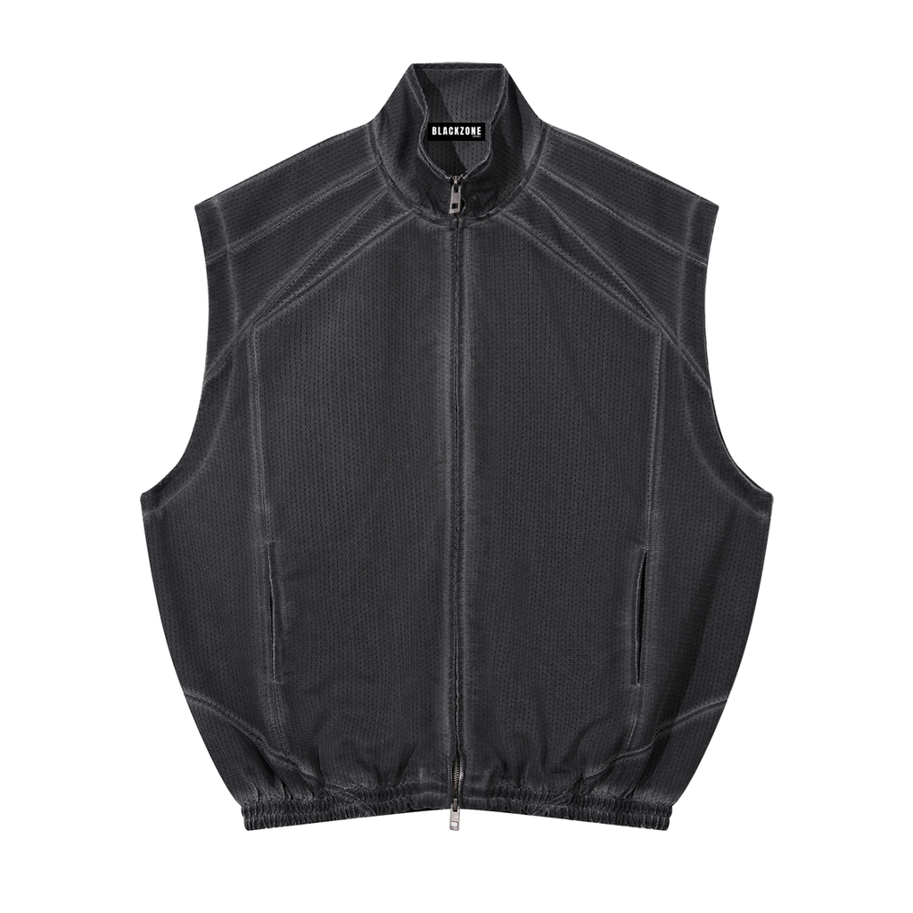Vintage Wash Mesh Full-Zip Vest