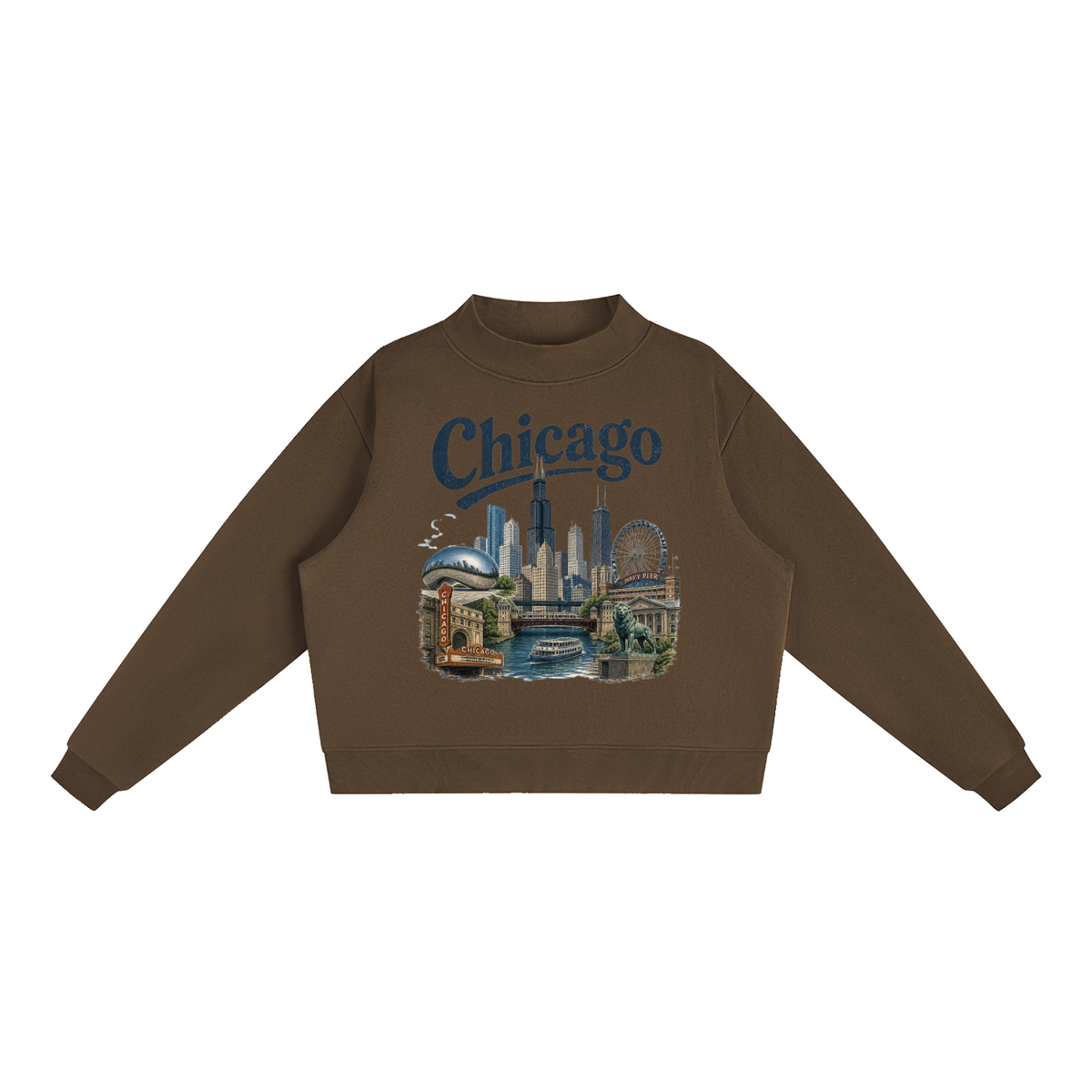 Chicago - Woman's Essential Fleece Mock-Neck Crew Sweatshirt