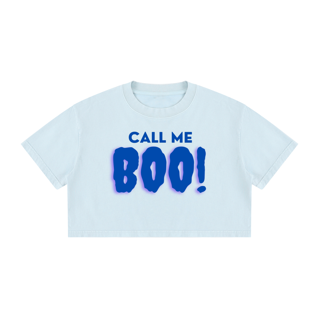 Women's Mineral Wash Cotton Crop T-Shirt: Call Me Boo!