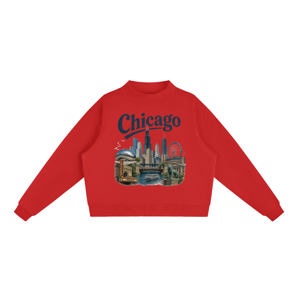 Chicago - Woman's Essential Fleece Mock-Neck Crew Sweatshirt
