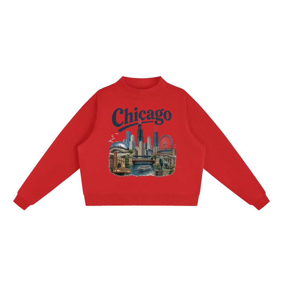 Chicago - Woman's Essential Fleece Mock-Neck Crew Sweatshirt