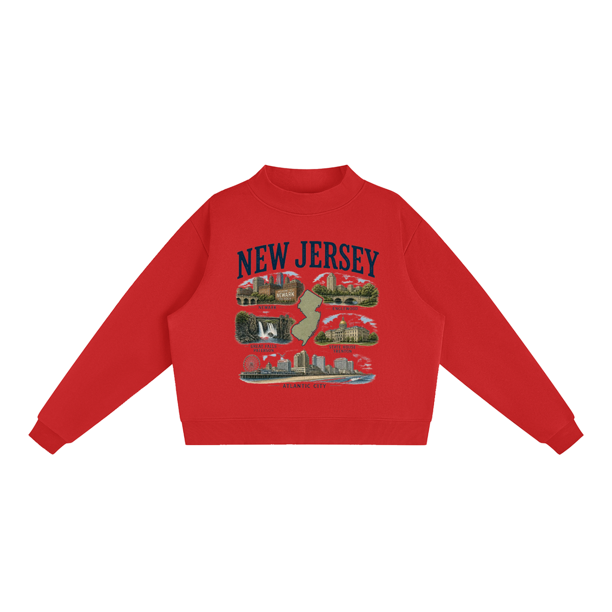 New Jersey - Essential Fleece Mock-Neck Crew Sweatshirt