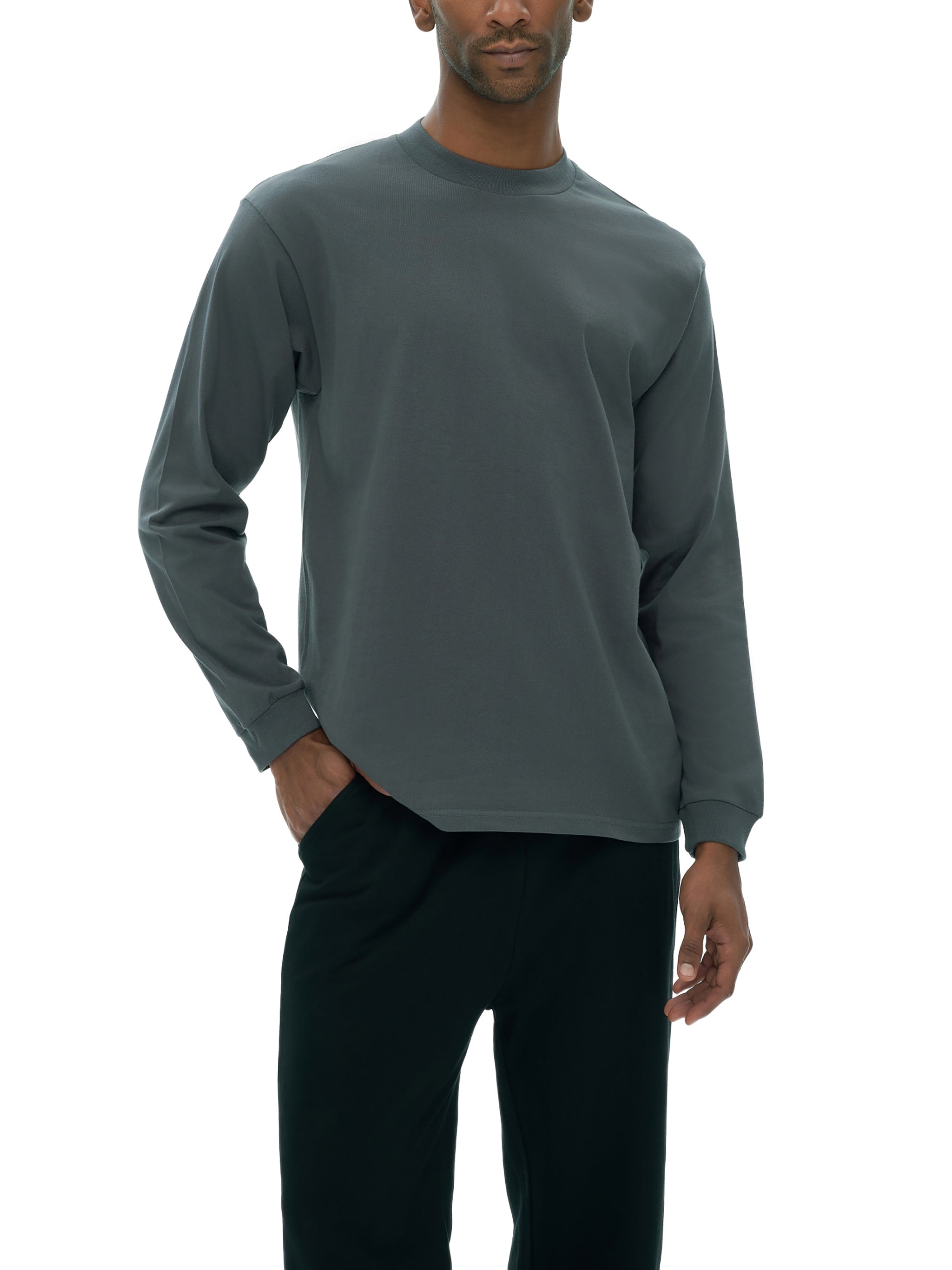 mens Crew Neck Drop Shoulder Long Sleeve Shirt