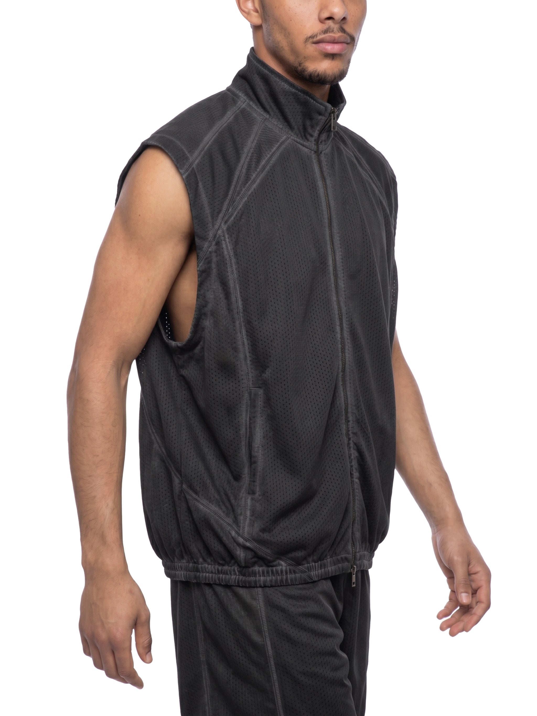 Vintage Wash Mesh Full-Zip Vest