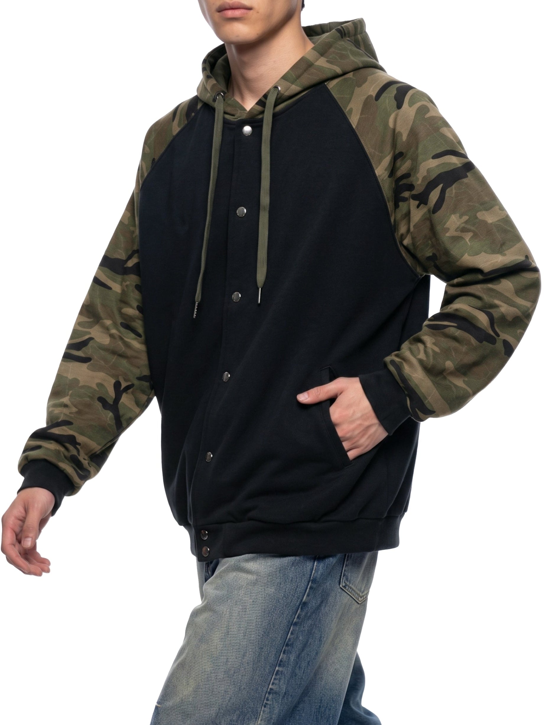 Unisex Camo-Splice Raglan Zip Hoodie