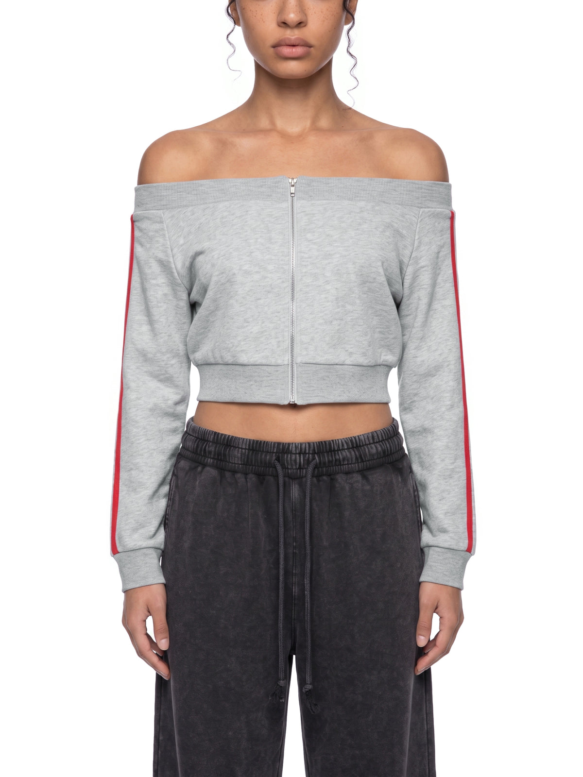Women's Off-Shoulder Full Zip Hoodie